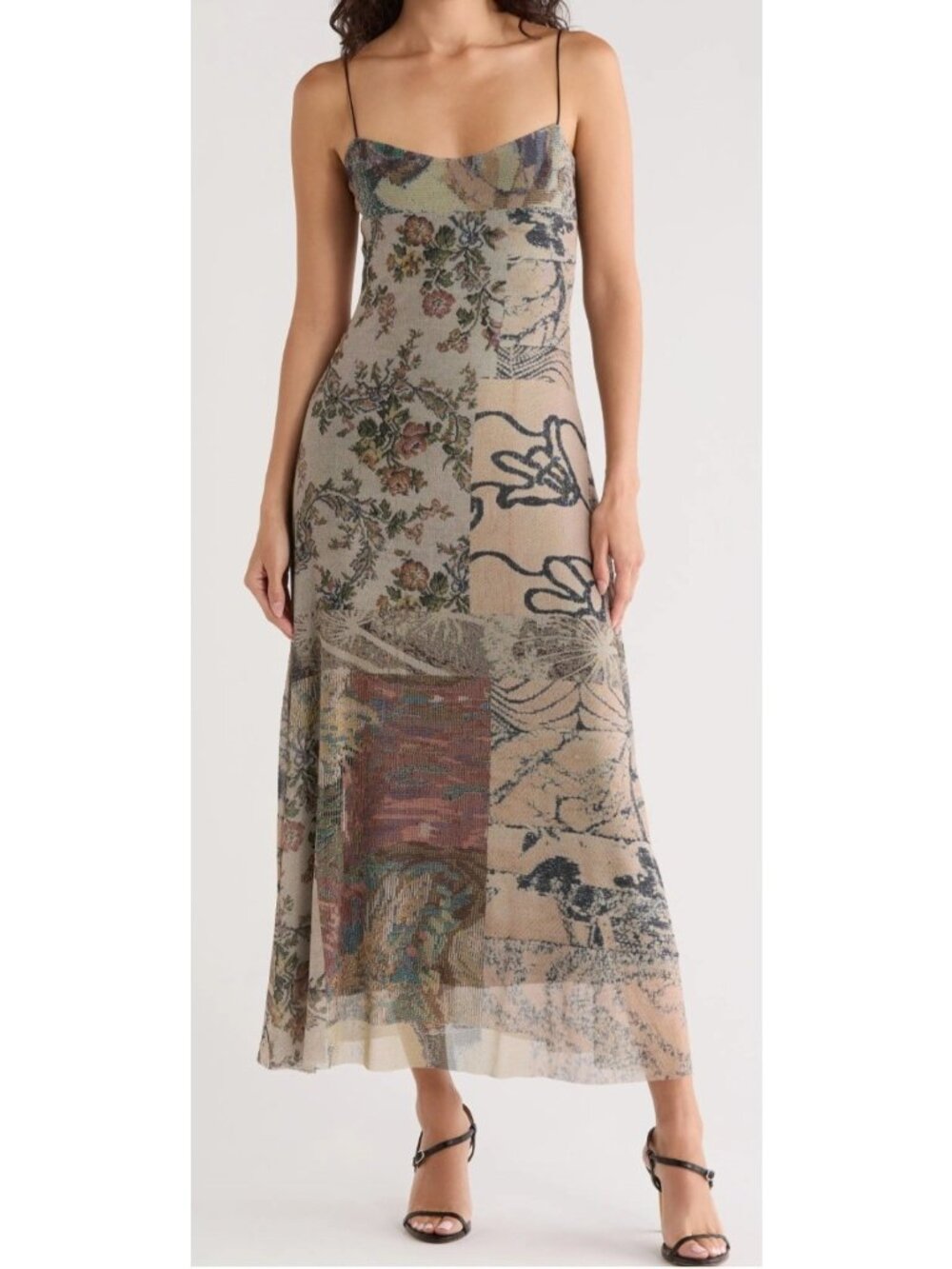 Desigual Tapestry Print Midi Sleeveless Slip Dress in Beige Size Medium M NEW